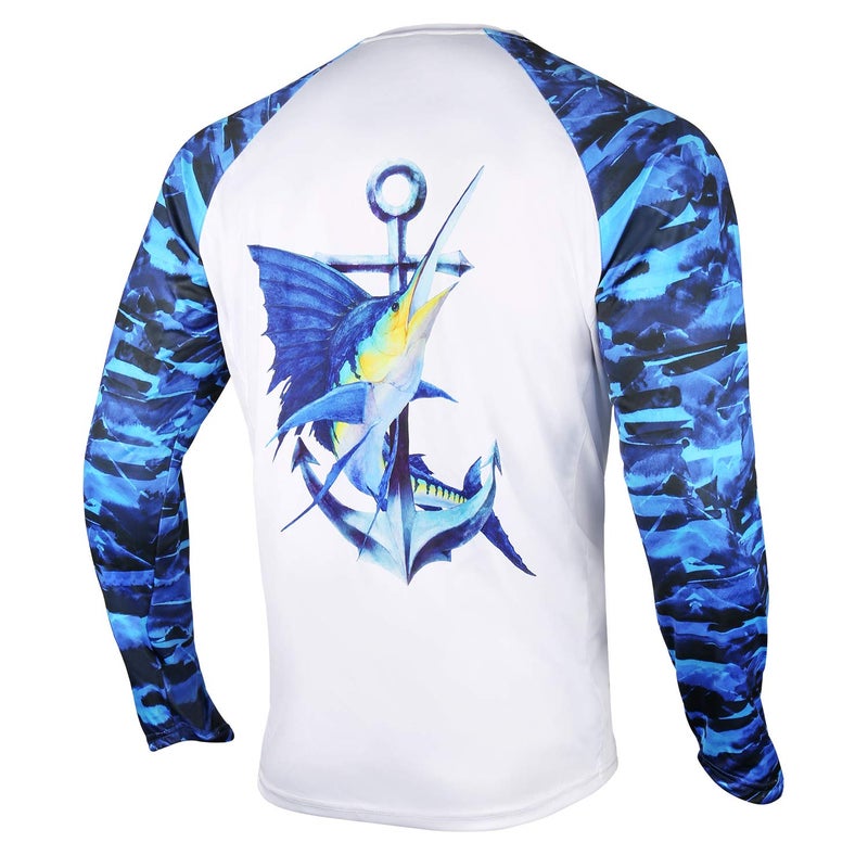 Palmyth Fishing Shirt for Men Long Sleeve Sun Protection UV UPF 50+ T-Shirts with Pocket (Sailfish/Anchor, Medium) - Image 1